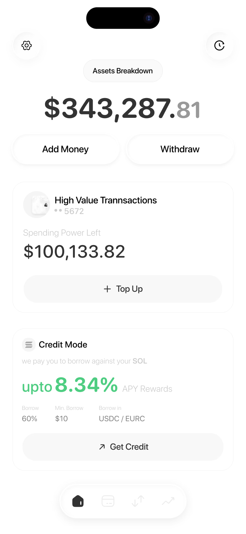 Avici app screen showing the card
