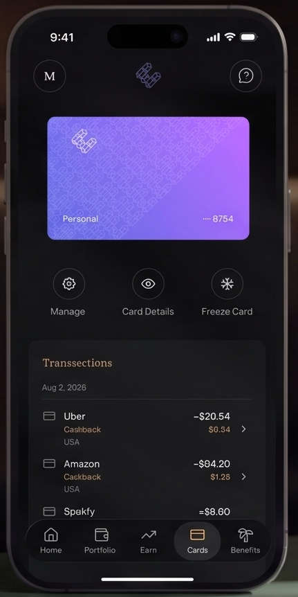ether.fi Cash card next to a phone showing the ether.fi app